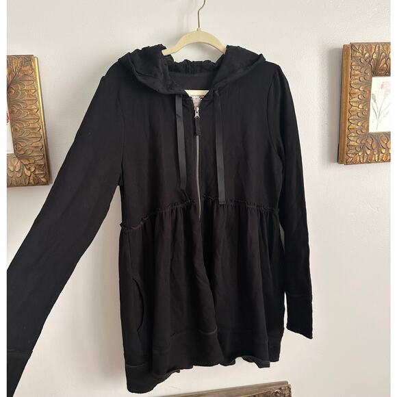 Evy’s Tree L Black Sophie Luxury Hoodie Swiss dots hood soft stretch sweater top - Picture 7 of 8